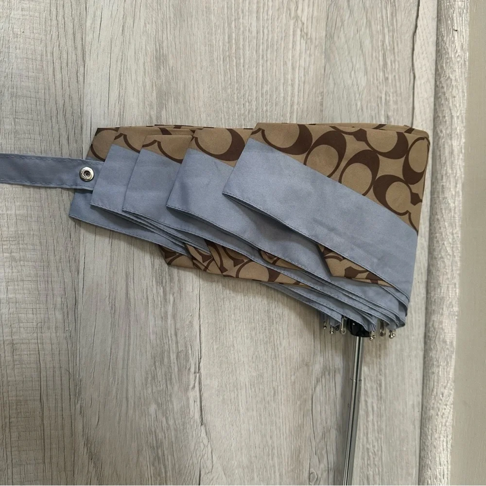 Coach Signature Mini Khaki/Steel Blue Umbrella - Picture 4 of 5